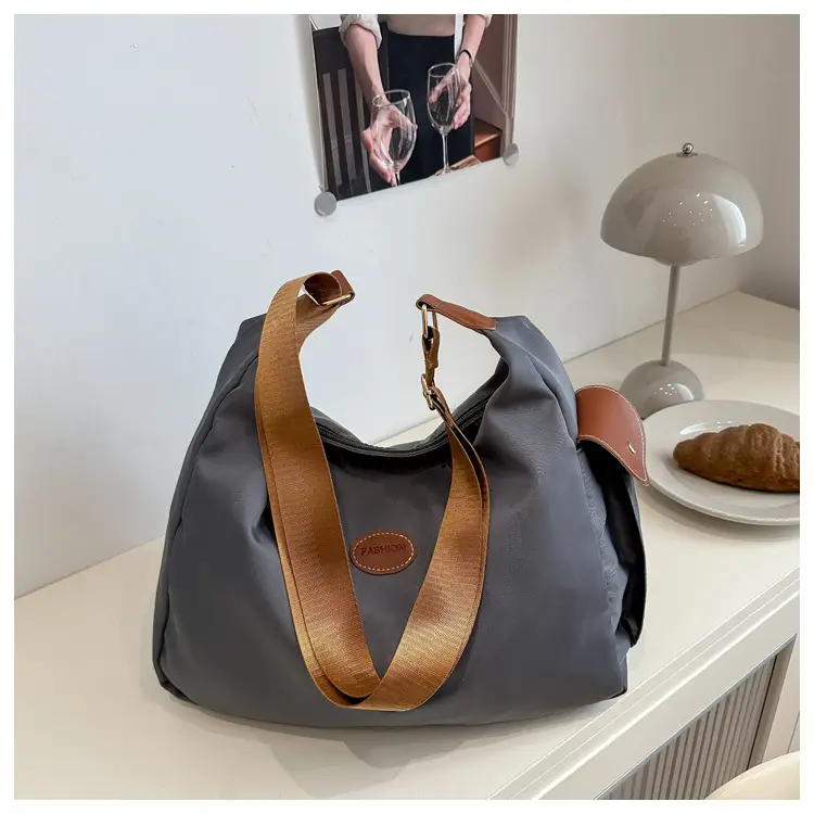 2025 Cross-Border Fashion Women's Grey Tote Bag with Brown Strap - Image 5