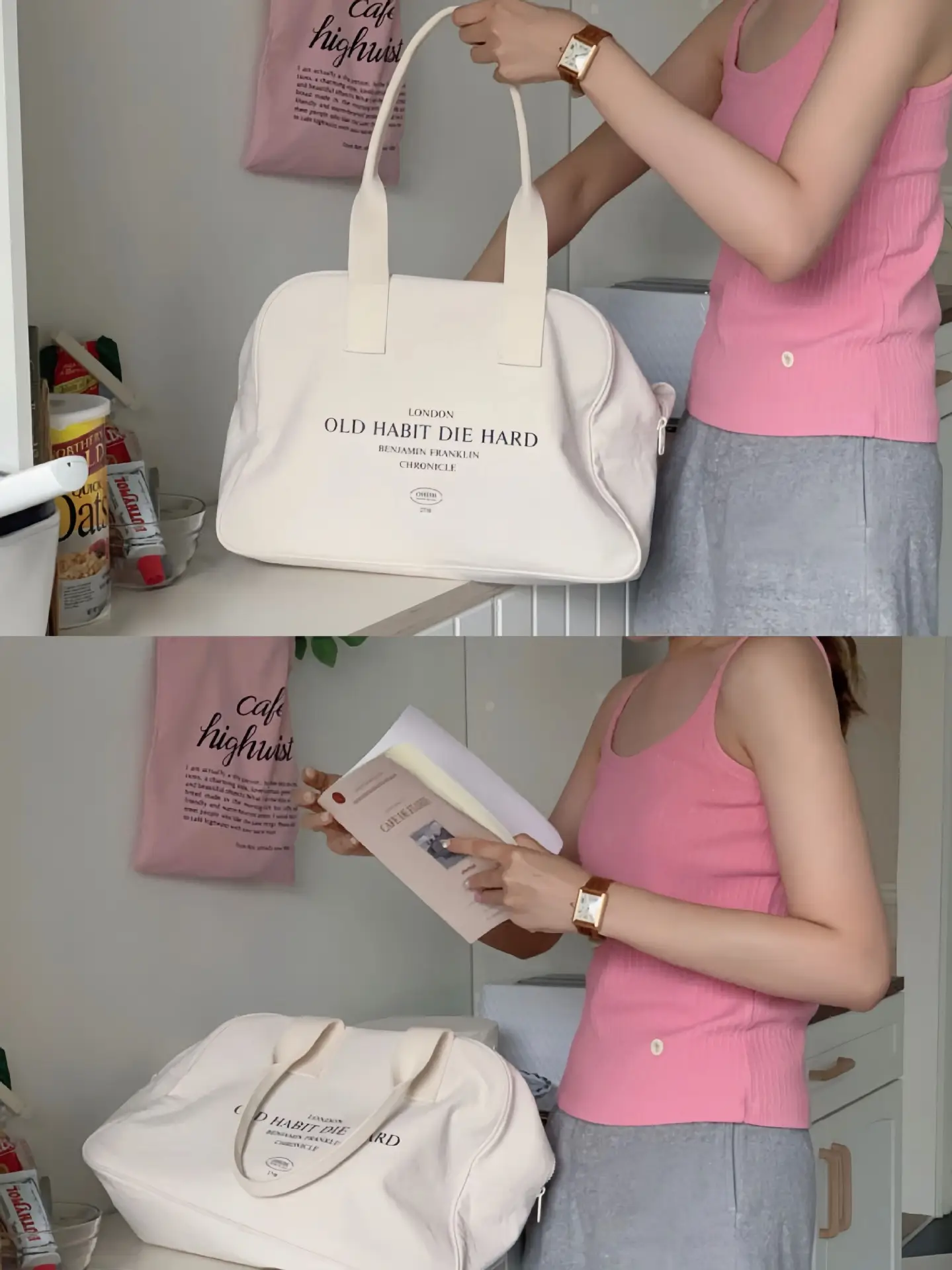 Women Canvas Tote Bag Large Capacity Boston Style