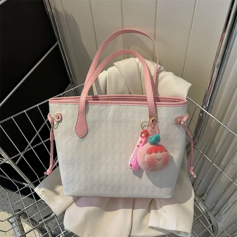 Women's Pink Quilted Shoulder Tote Bag with Tassel - Image 7