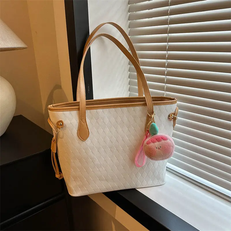 Women's Pink Quilted Shoulder Tote Bag with Tassel - Image 9