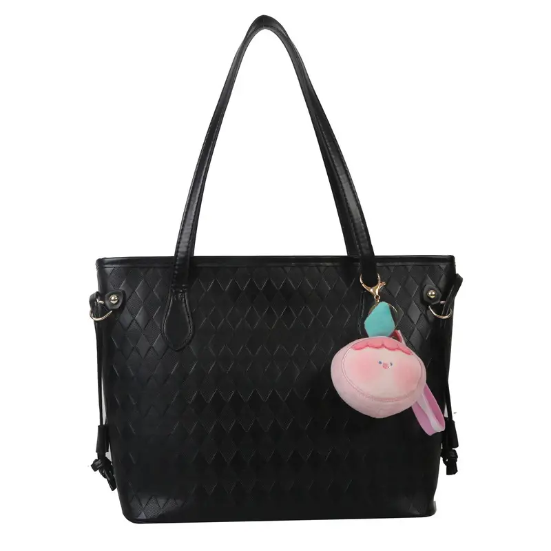 Women's Pink Quilted Shoulder Tote Bag with Tassel - Image 11