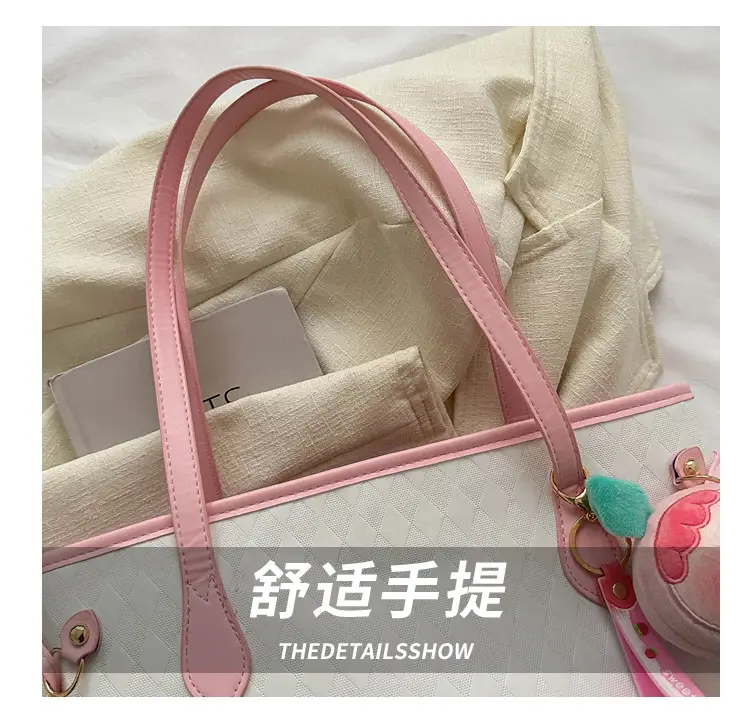 Women's Pink Quilted Shoulder Tote Bag with Tassel — feature 4