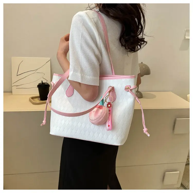 Women's Pink Quilted Shoulder Tote Bag with Tassel — feature 9