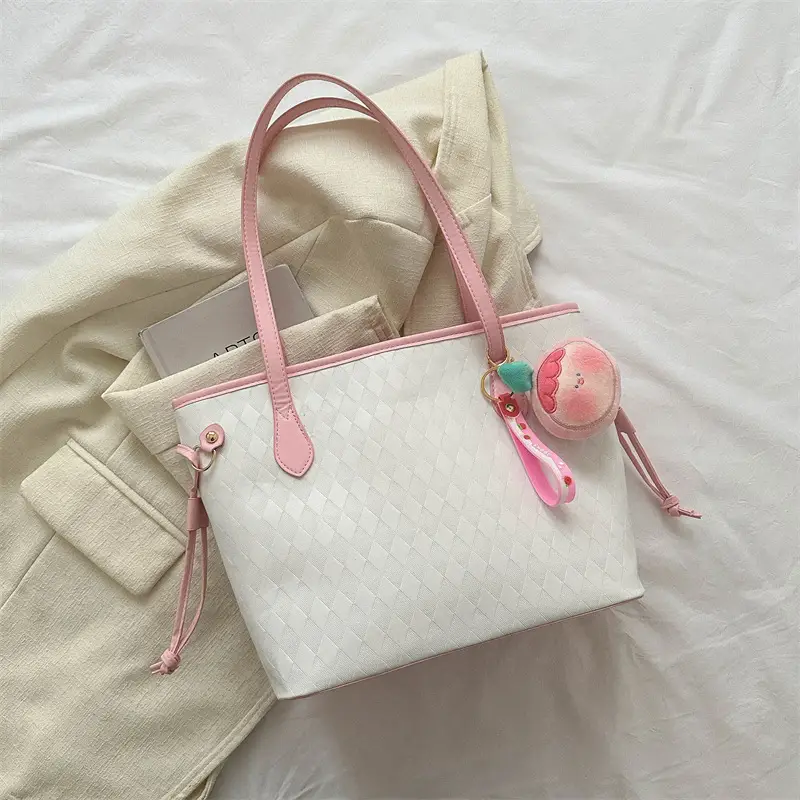 Women's Pink Quilted Shoulder Tote Bag with Tassel - Image 5