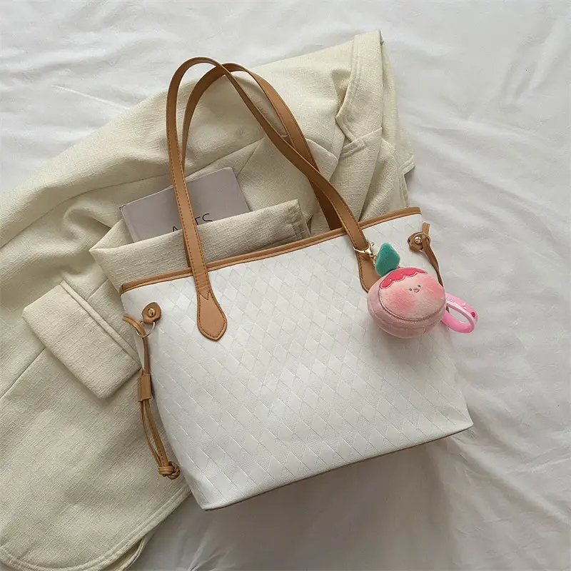 Women's Pink Quilted Shoulder Tote Bag with Tassel - Image 6