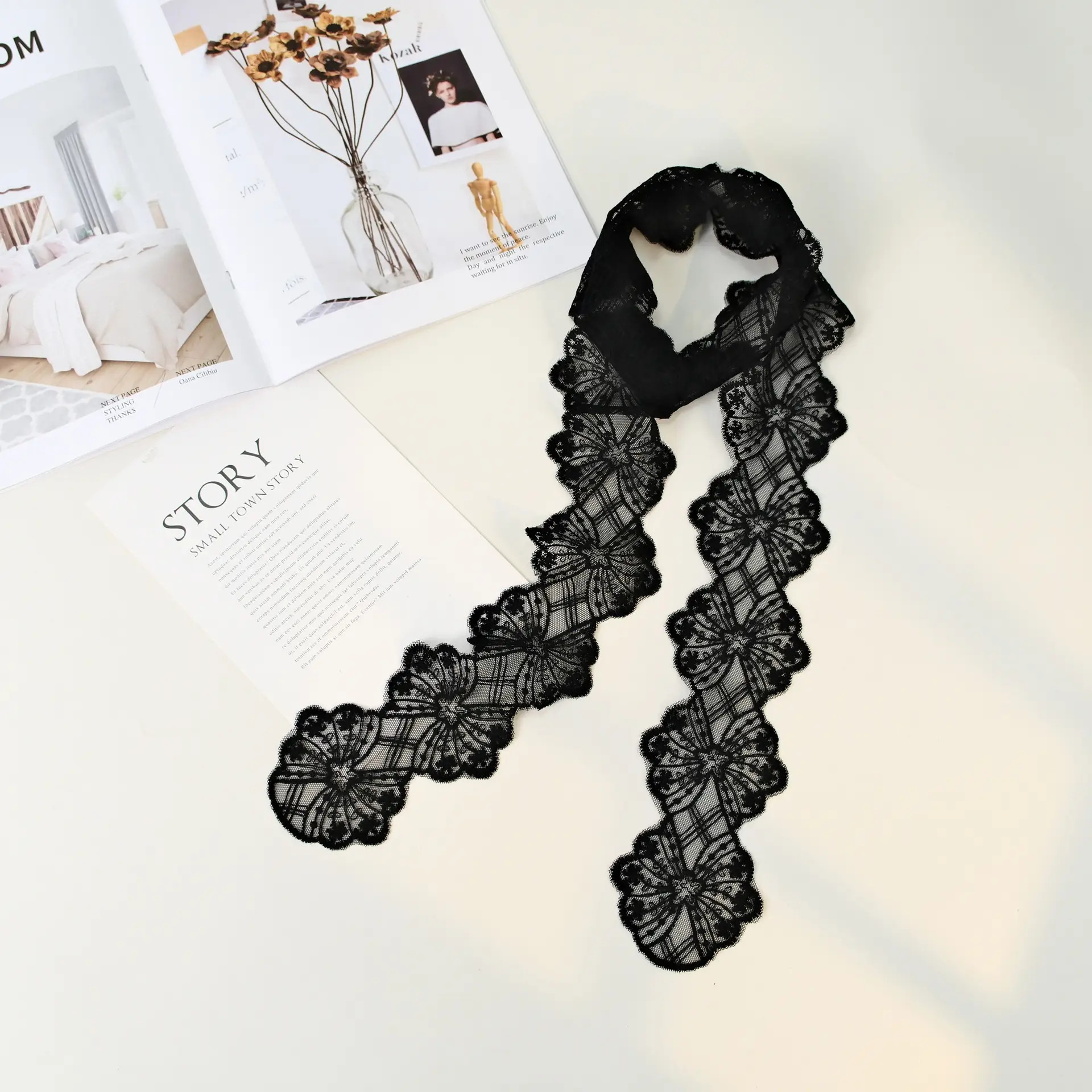 Black Lace Five Pointed Star Scarf for Women