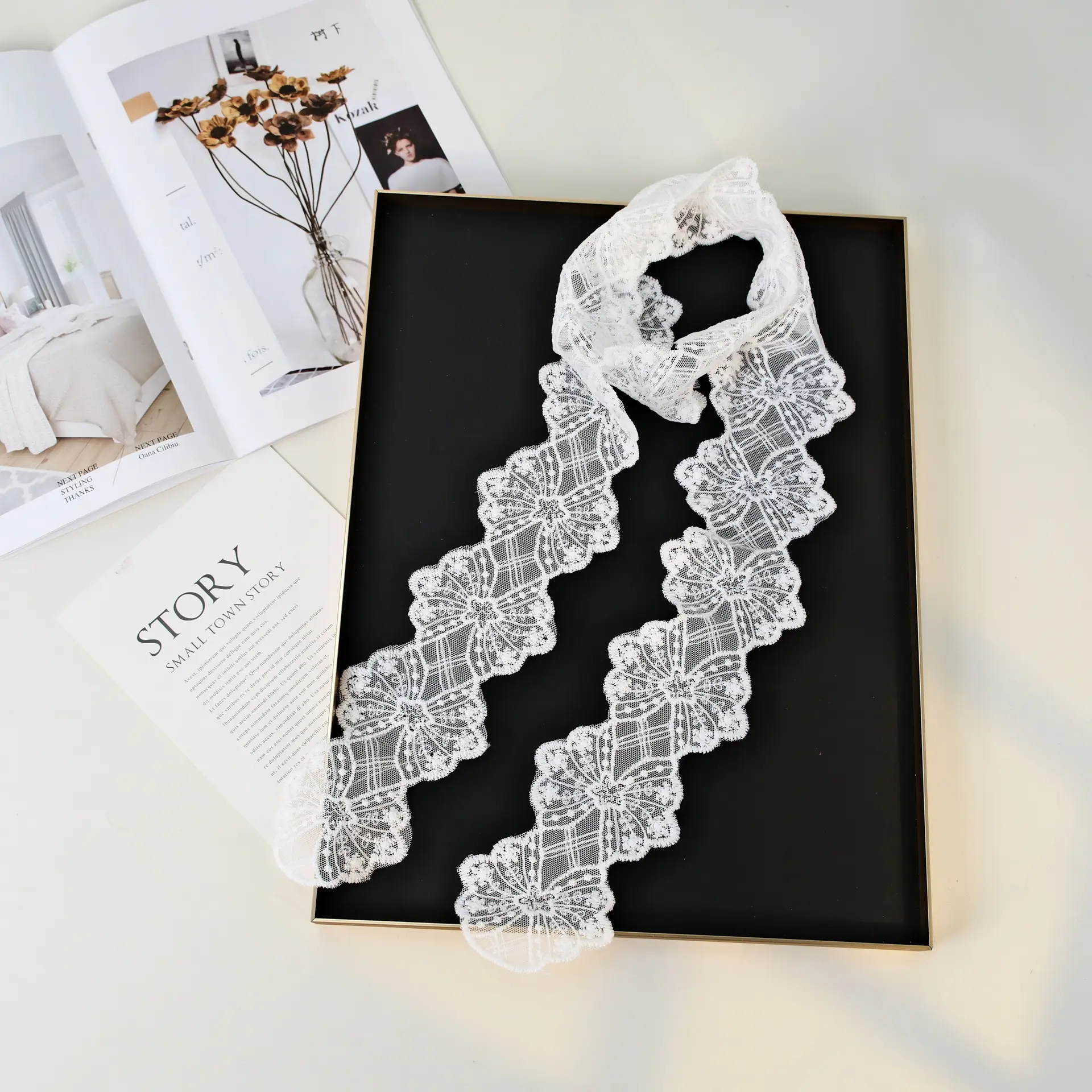 Black Lace Five Pointed Star Scarf for Women