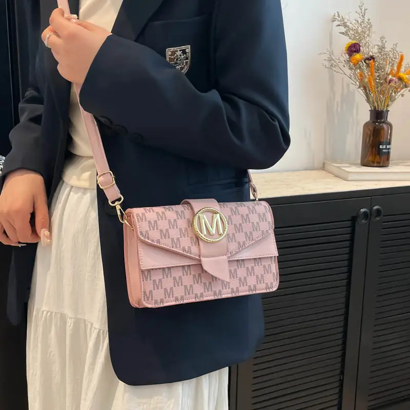 French Style Pink Letter Print Crossbody Bag - Image 5