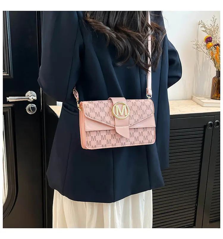 French Style Pink Letter Print Crossbody Bag — feature 12