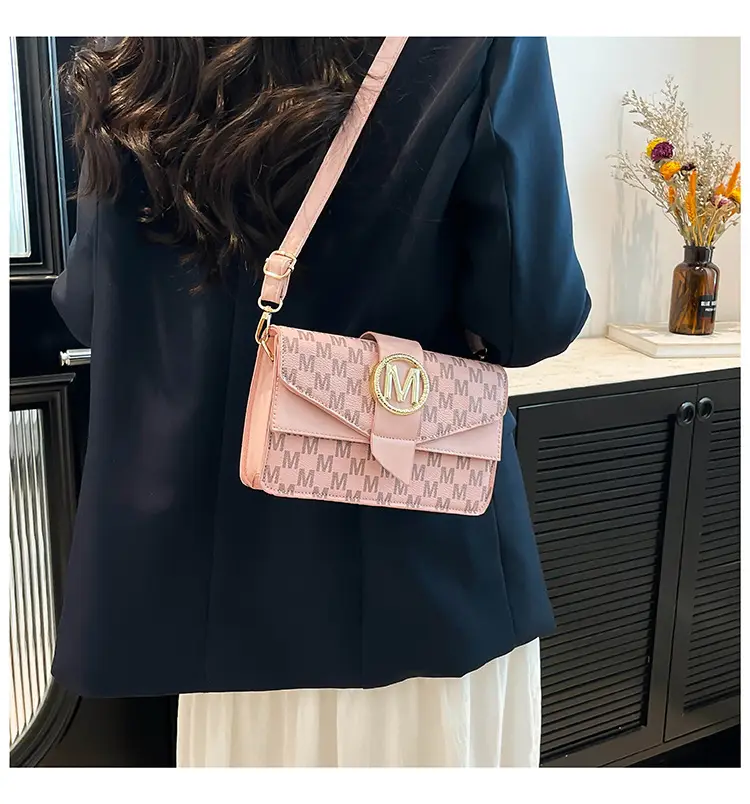 French Style Pink Letter Print Crossbody Bag — feature 13