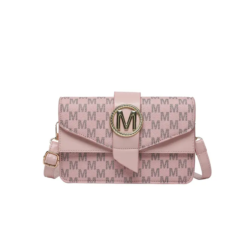 French Style Pink Letter Print Crossbody Bag - Image 3