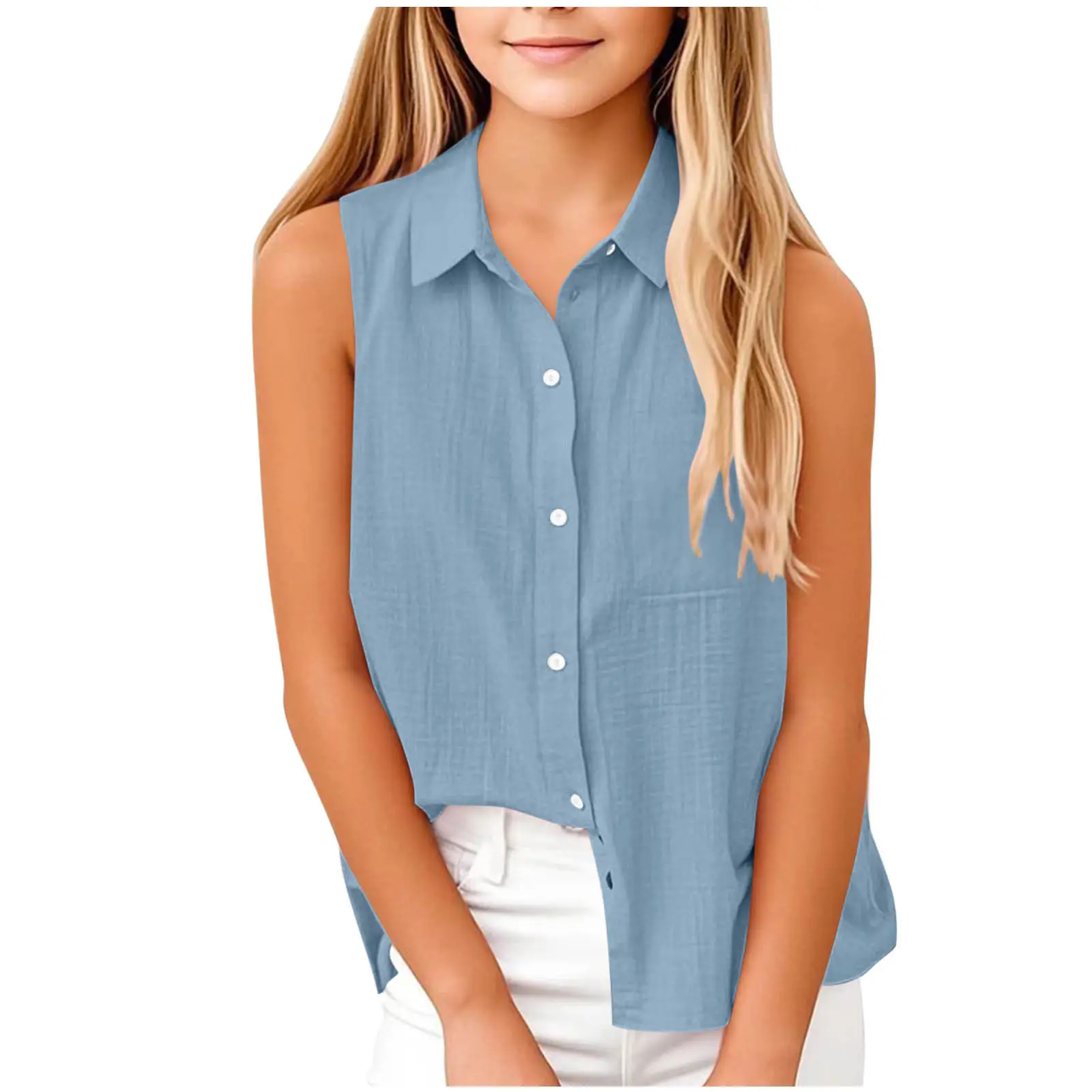 Brown Lapel Button Vest Shirt for Women Middle to Large