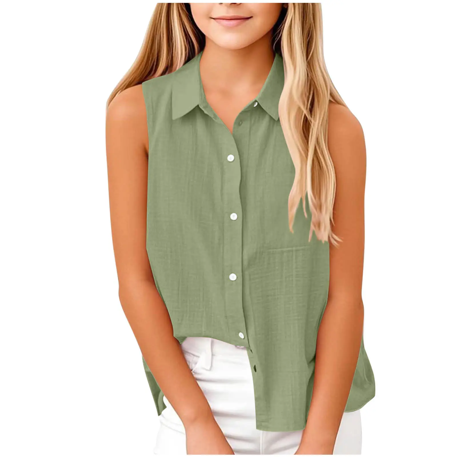 Brown Lapel Button Vest Shirt for Women Middle to Large