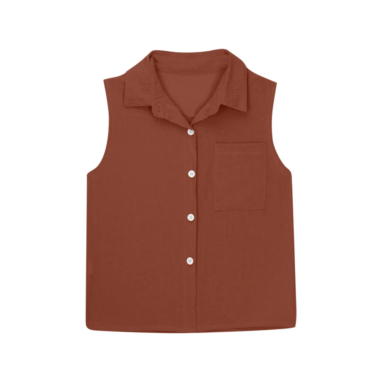 Brown Lapel Button Vest Shirt for Women Middle to Large — feature 17