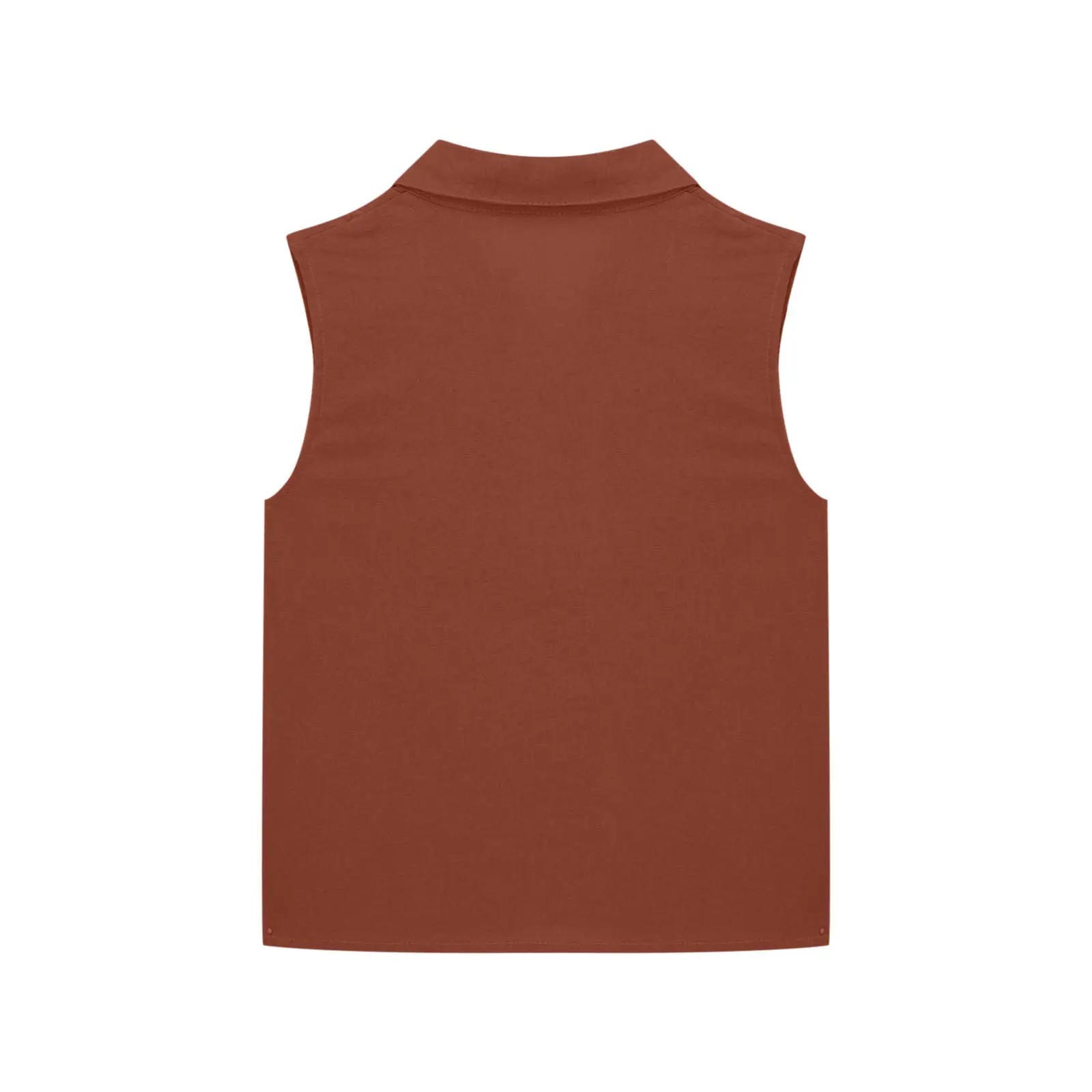 Brown Lapel Button Vest Shirt for Women Middle to Large — feature 18