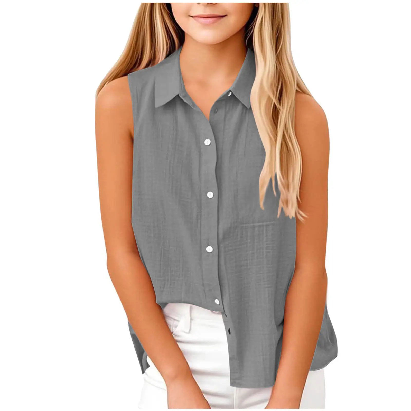 Brown Lapel Button Vest Shirt for Women Middle to Large — feature 6