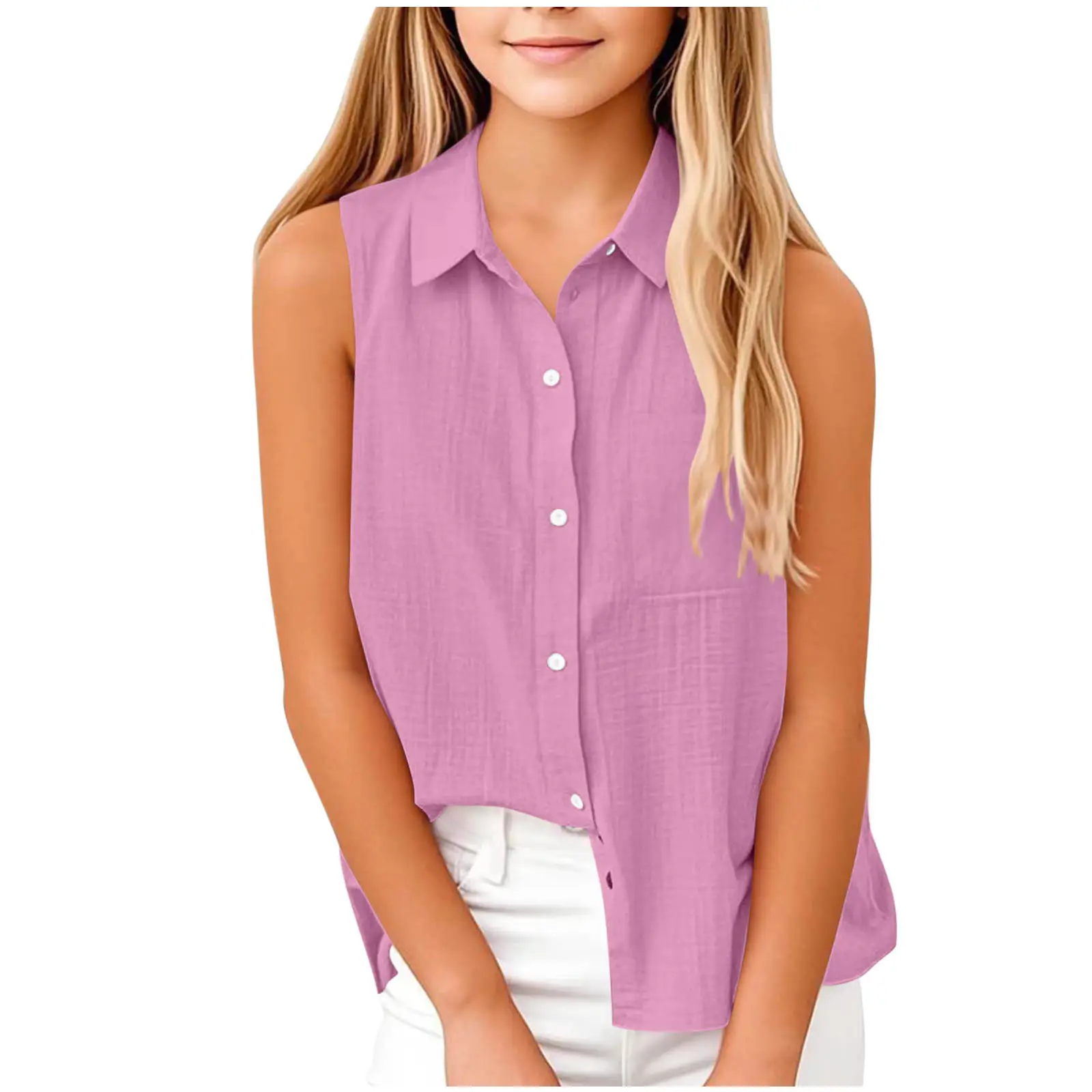 Brown Lapel Button Vest Shirt for Women Middle to Large — feature 7
