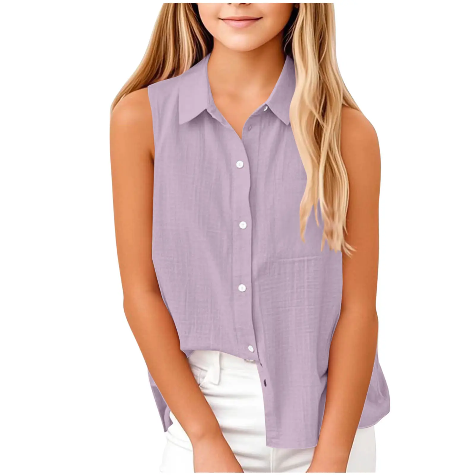 Brown Lapel Button Vest Shirt for Women Middle to Large — feature 8