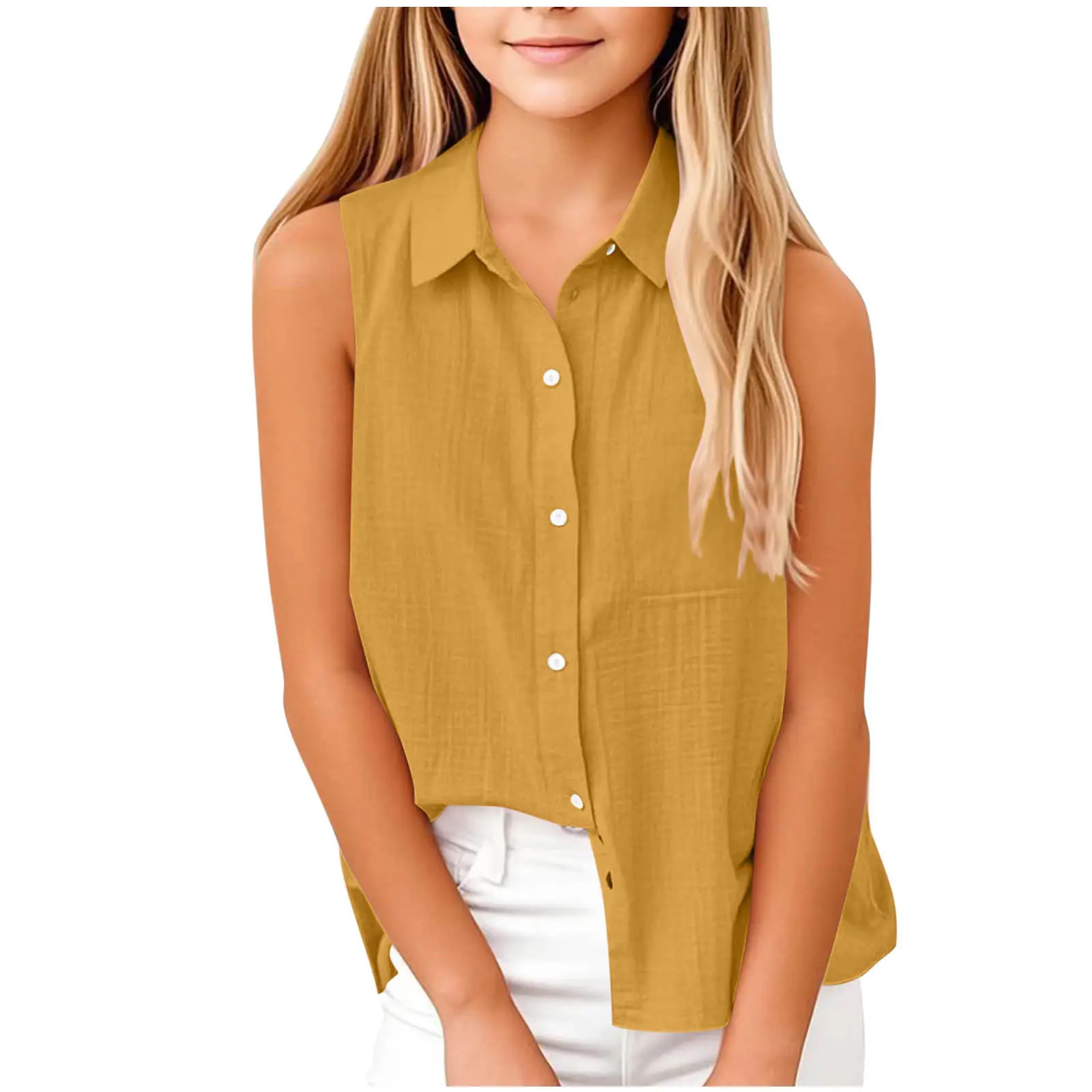 Brown Lapel Button Vest Shirt for Women Middle to Large — feature 9
