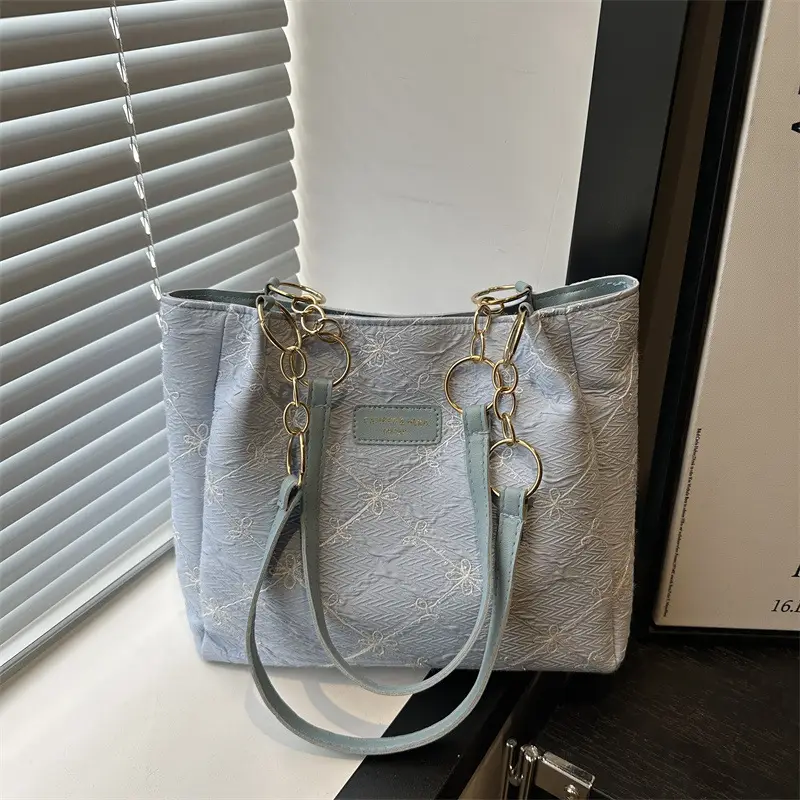Light Blue Embroidered Shoulder Bag for Women - Image 5