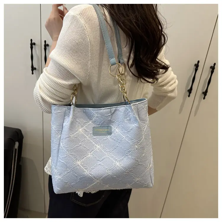Light Blue Embroidered Shoulder Bag for Women — feature 21