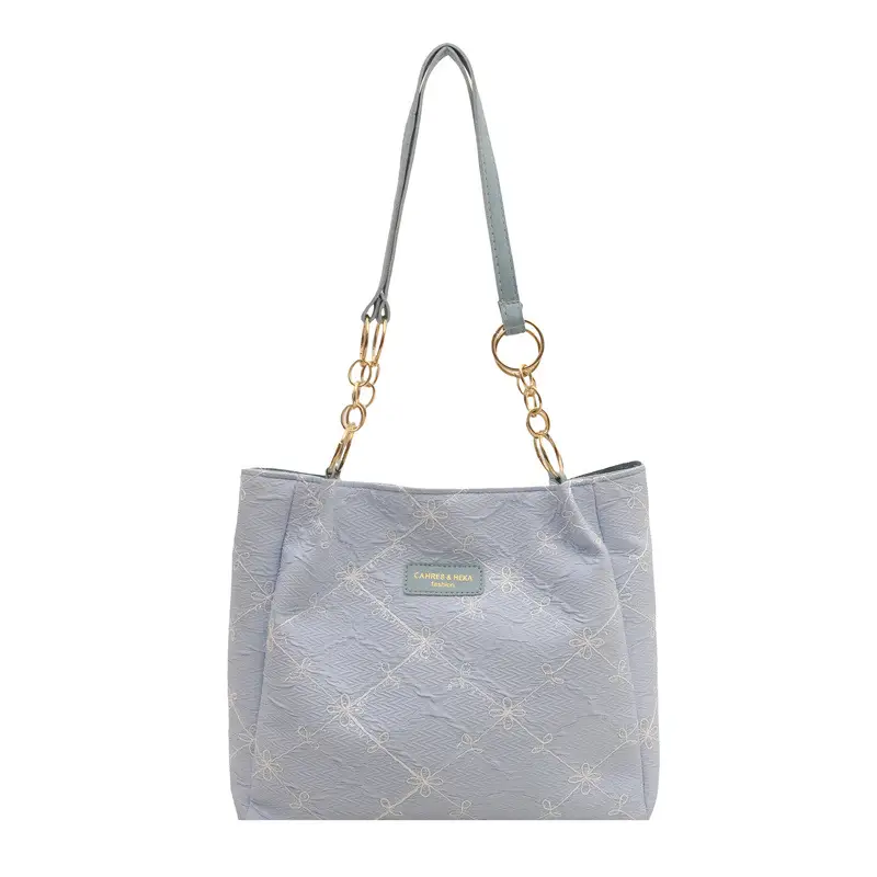 Light Blue Embroidered Shoulder Bag for Women - Image 4