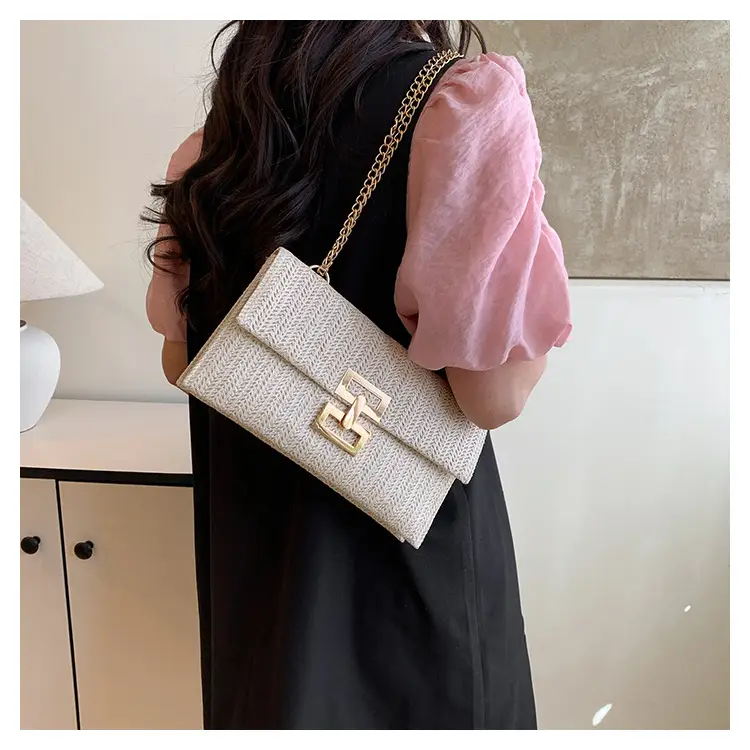 French Embroidery Crossbody Bag Brown Gold Chain — feature 11