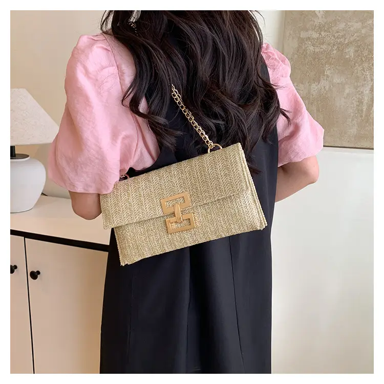 French Embroidery Crossbody Bag Brown Gold Chain — feature 13