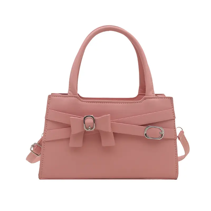 Pink Textured Bow Shoulder Bag for Women 2025 - Image 3