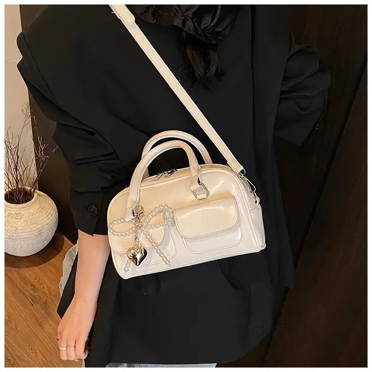 Women's Beige Pearl Bow Shoulder Bag with 2 Pockets — feature 33