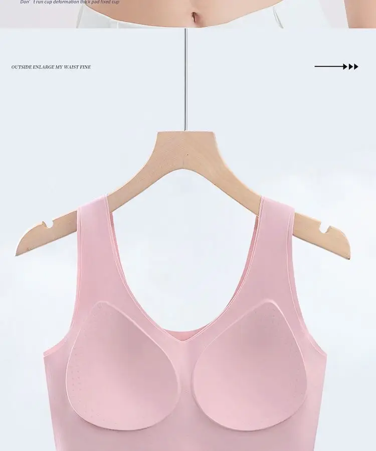 Seamless Fixed Cup Sports Bra Women Large Chest Shown Small Gather-up Parammary plus size — feature 14