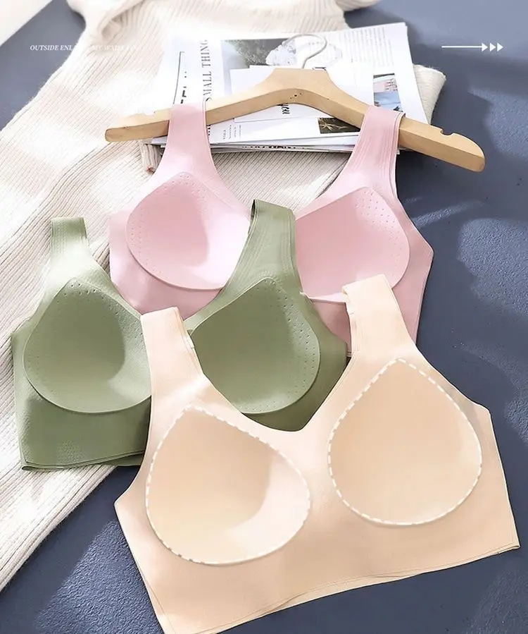 Seamless Fixed Cup Sports Bra Women Large Chest Shown Small Gather-up Parammary plus size — feature 21