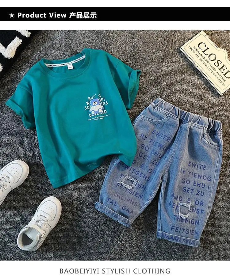 Boys Summer Suit 2025 Cotton Denim Shorts Set — feature 11