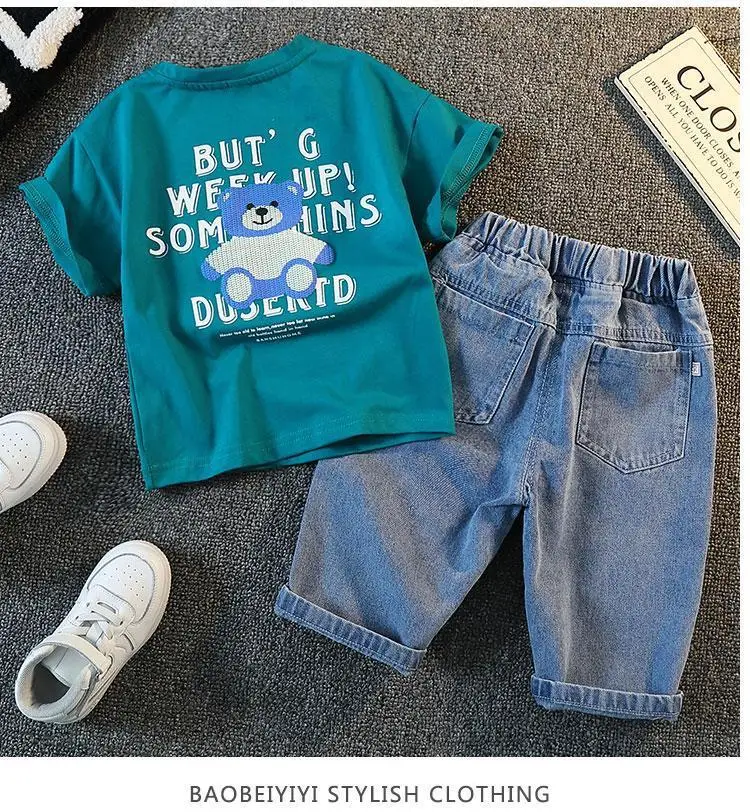 Boys Summer Suit 2025 Cotton Denim Shorts Set — feature 12