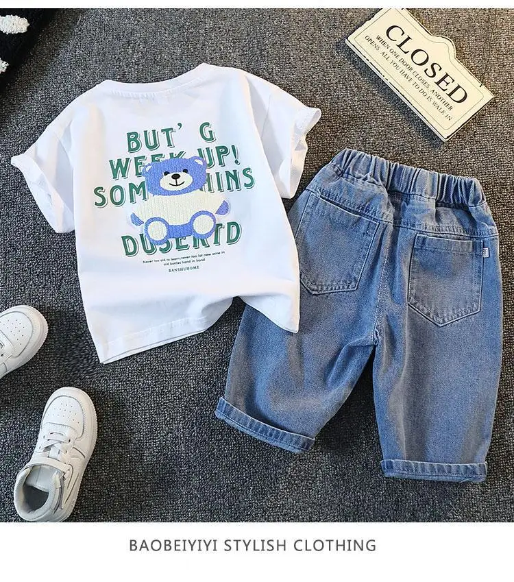 Boys Summer Suit 2025 Cotton Denim Shorts Set — feature 13