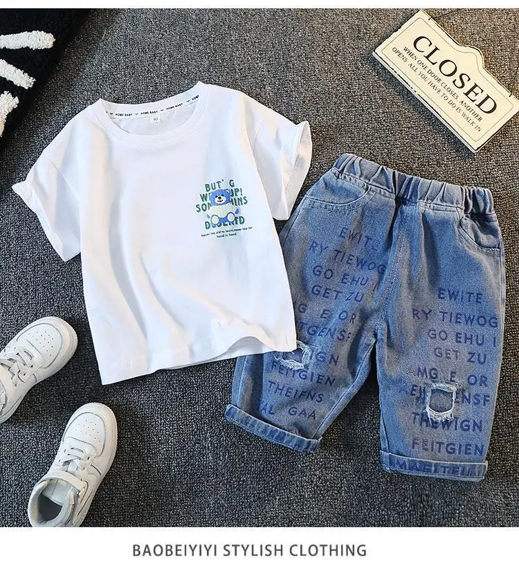 Boys Summer Suit 2025 Cotton Denim Shorts Set — feature 14