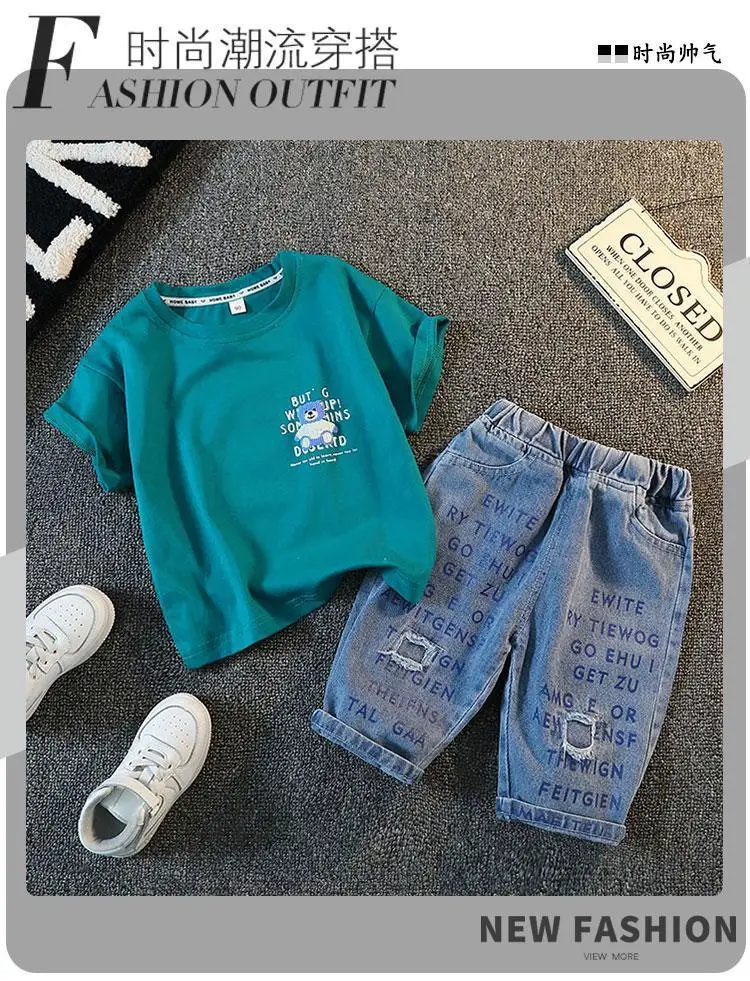 Boys Summer Suit 2025 Cotton Denim Shorts Set — feature 5