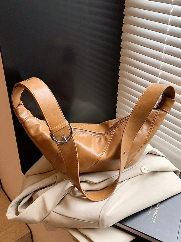 Large Capacity Leather Shoulder Bag Tan 2026 - Image 5