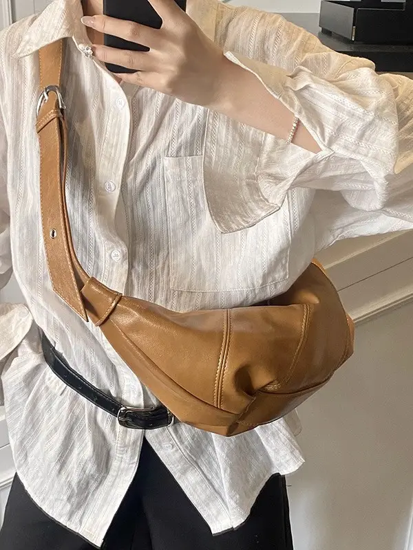 Large Capacity Leather Shoulder Bag Tan 2026 - Image 6