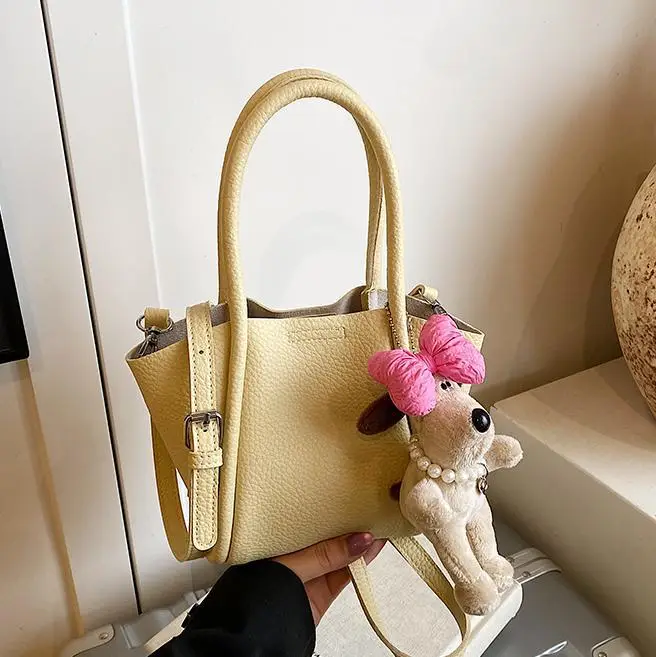 Women's Cross-Border Handheld Bucket Bag with Cute Doll Decor