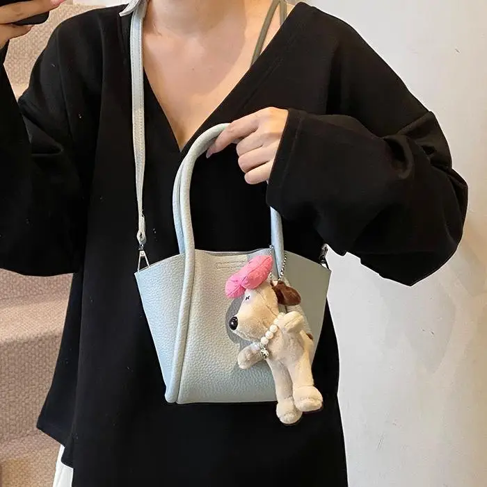 Women's Cross-Border Handheld Bucket Bag with Cute Doll Decor