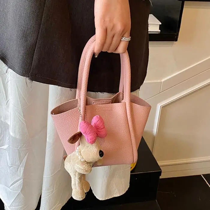 Women's Cross-Border Handheld Bucket Bag with Cute Doll Decor
