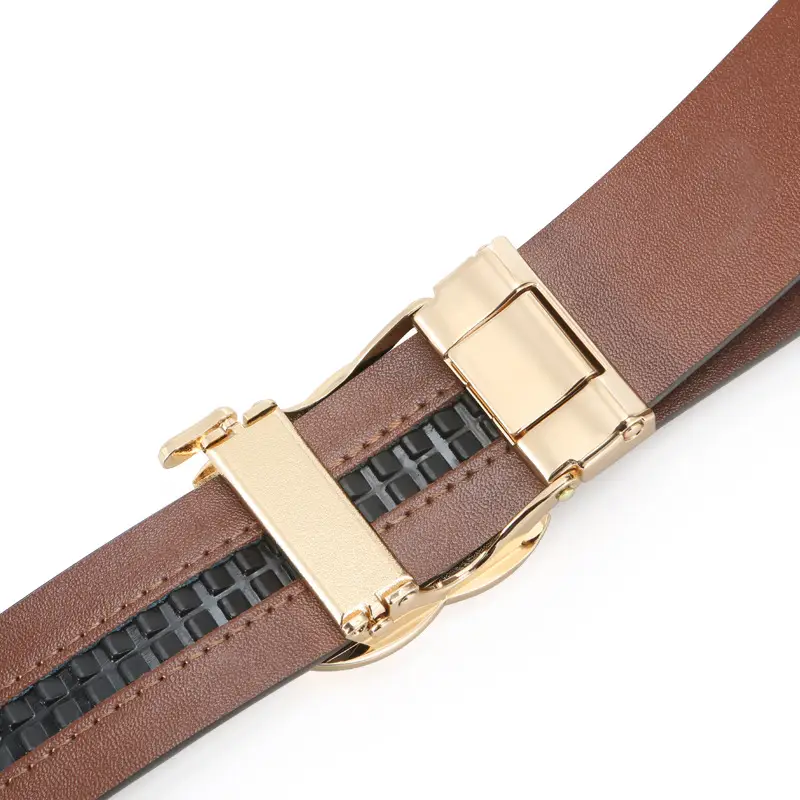 2025 Men's Genuine Leather Belt with Gold & Black Buckle - Image 6