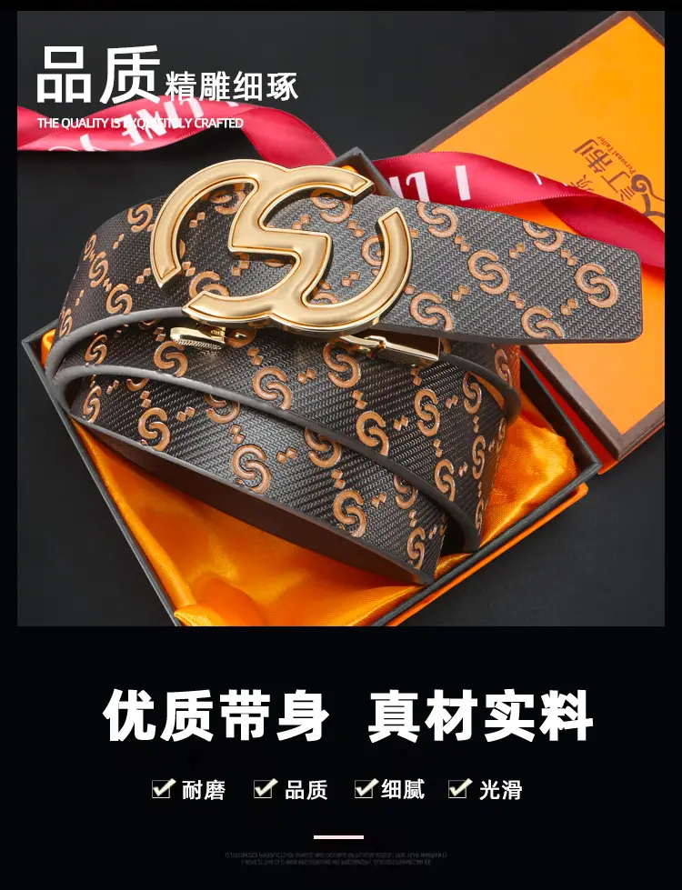 2025 Men's Genuine Leather Belt with Gold & Black Buckle — feature 2