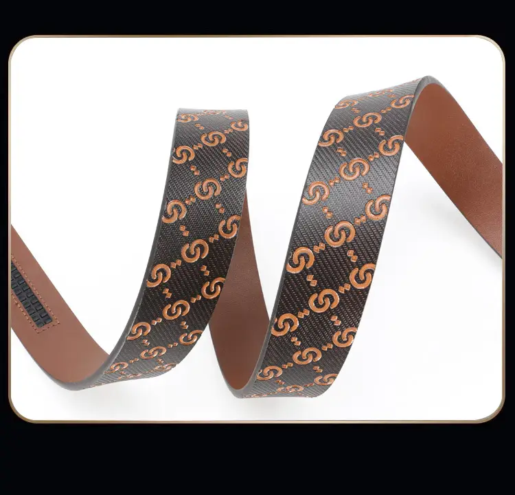 2025 Men's Genuine Leather Belt with Gold & Black Buckle — feature 3