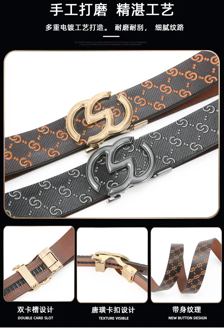 2025 Men's Genuine Leather Belt with Gold & Black Buckle — feature 4