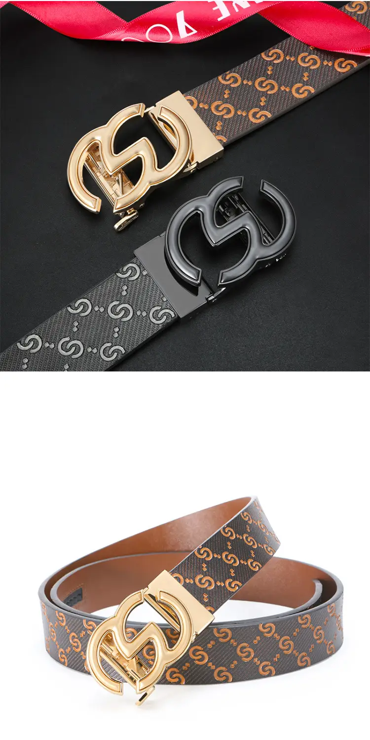 2025 Men's Genuine Leather Belt with Gold & Black Buckle — feature 9