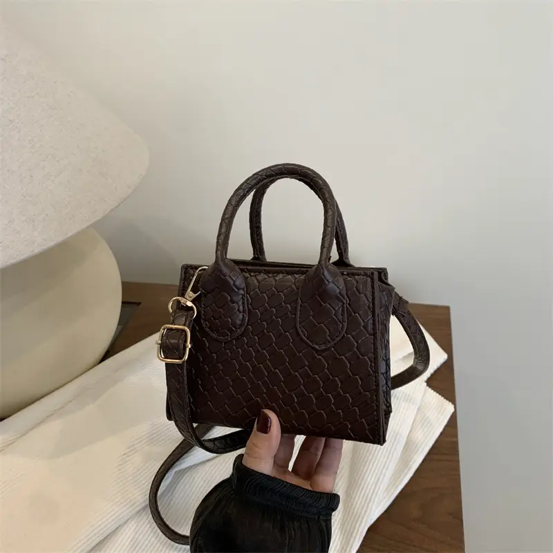 Black Rhombus Textured Shoulder Bag for Women