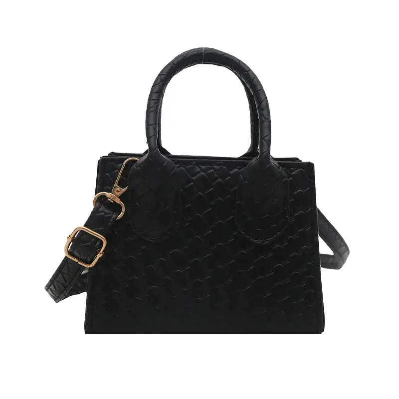 Black Rhombus Textured Shoulder Bag for Women