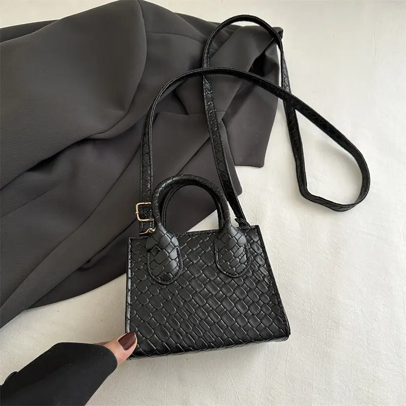 Black Rhombus Textured Shoulder Bag for Women
